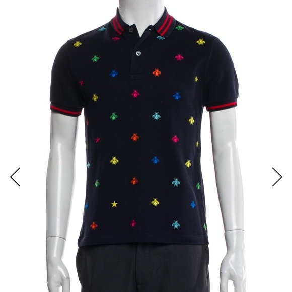 Gucci Other - Men's Navy Polo Shirt with Multicolor Embroidery